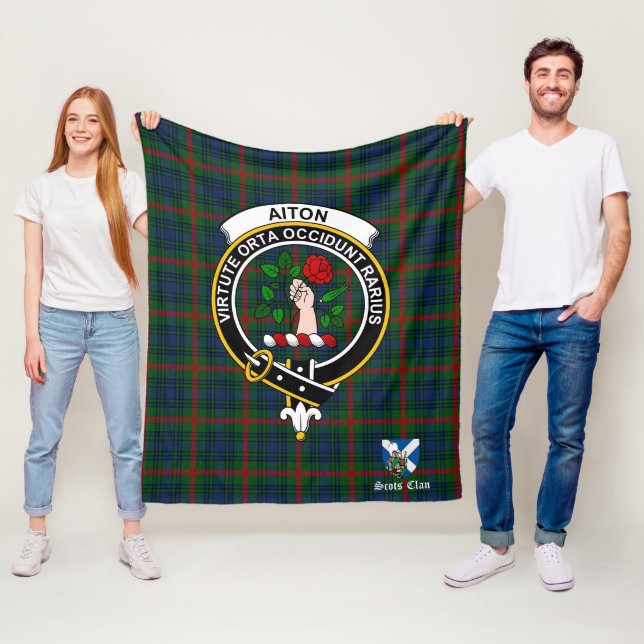 Aiton Clan Badge Tartan Plaid Fleece Blanket (In Situ)