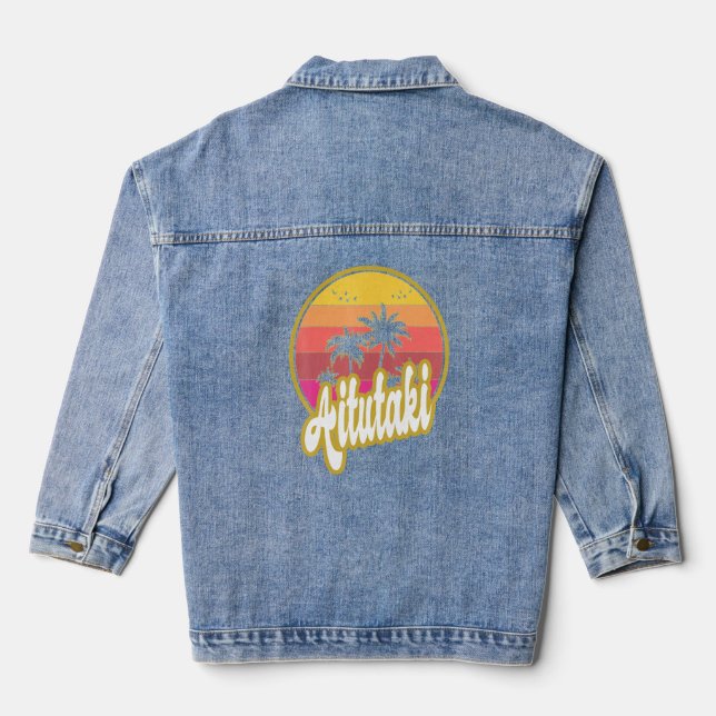 Aitutaki Cook Islands Beach Retro Sunset  Denim Jacket (Back)