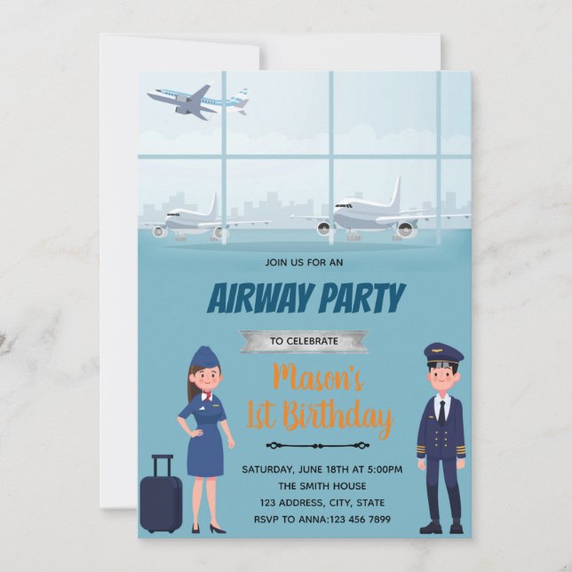 Aiways aeroplane birthday theme invitation (Front)