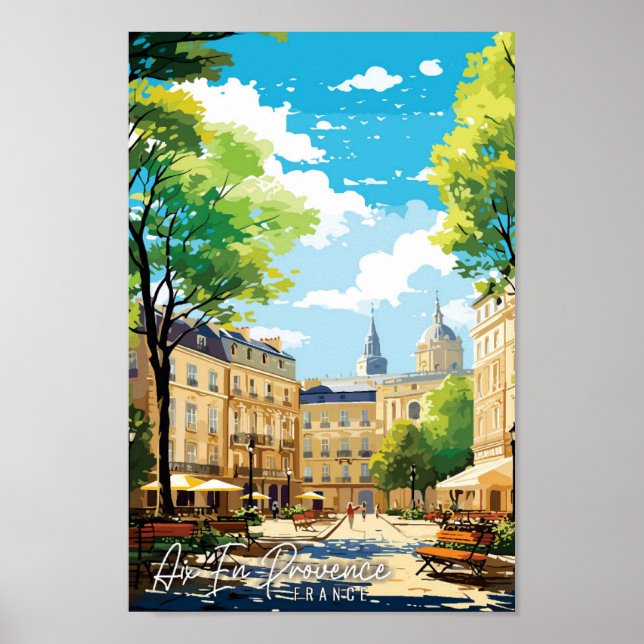 Aix En Provence France vintage travel illustration Poster (Front)