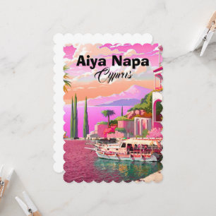 Aiya Napa Travel Postcard Art, Cyprus Travel Art, 