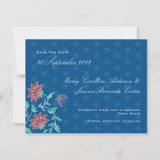 Aiyana Floral Batik Wedding Save The Date Card 3 (Front)