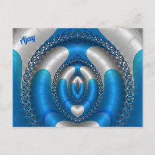 AJAY Bright!~  Blue White 3D Fractal Design ~ Postcard