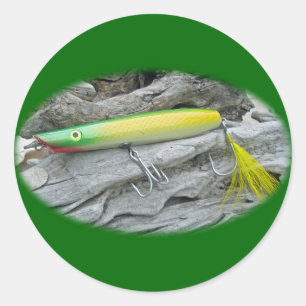 AJS Popper "Green Greenie" Saltwater Fishing Lure Classic Round Sticker