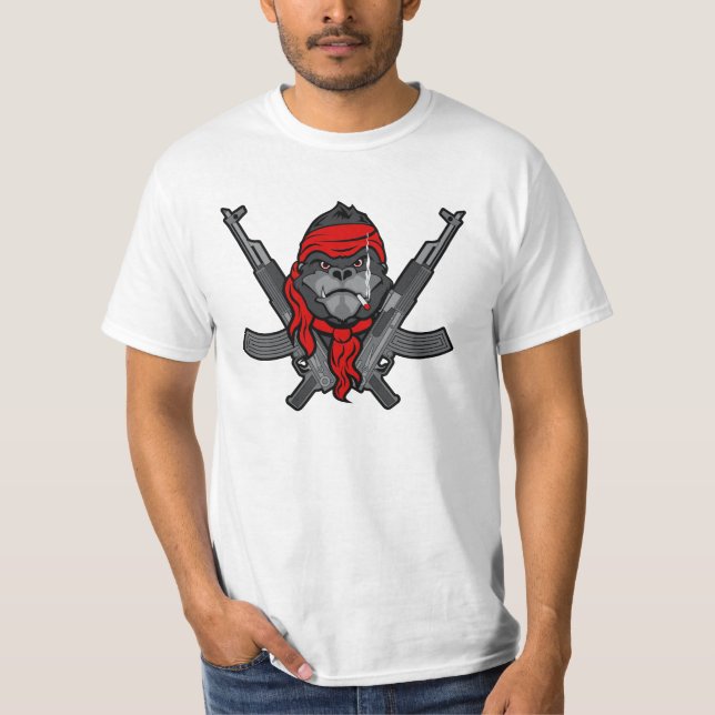 AK-47 Gorilla rebel fighter cartoon T-Shirt (Front)