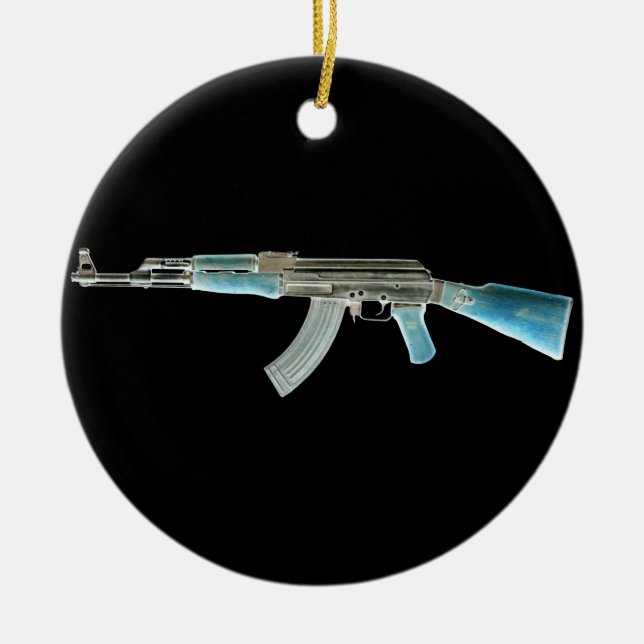 AK-47 Negative Blue Ceramic Tree Decoration (Front)