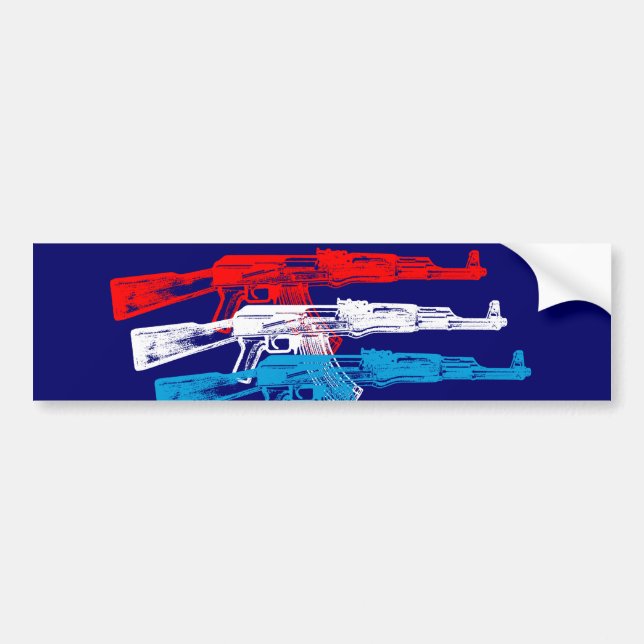 AK 47, Red, White and Blue Bumper Sticker (Front)