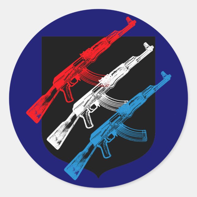 AK 47, Red, White and Blue Classic Round Sticker (Front)