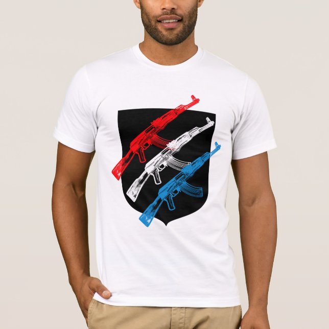 AK 47, Red, White and Blue T-Shirt (Front)