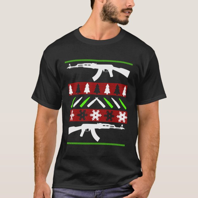 Ak 47 Rifle Ugly Christmas Sweater Funny Gun Long  (Front)