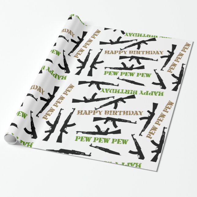 AK-47 Themed Birthday Wrapping Paper (Unrolled)