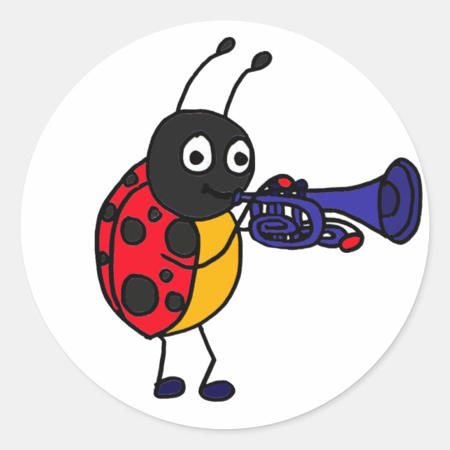 AK- Ladybug Playing Trumpet Cartoon Classic Round Sticker (Front)