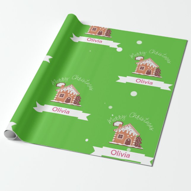 AKA Custom Name Merry Christmas Gingerbread House  Wrapping Paper (Unrolled)