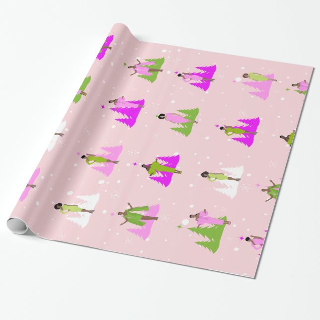 AKA Pink and Green Black woman Wrapping Paper (Unrolled)