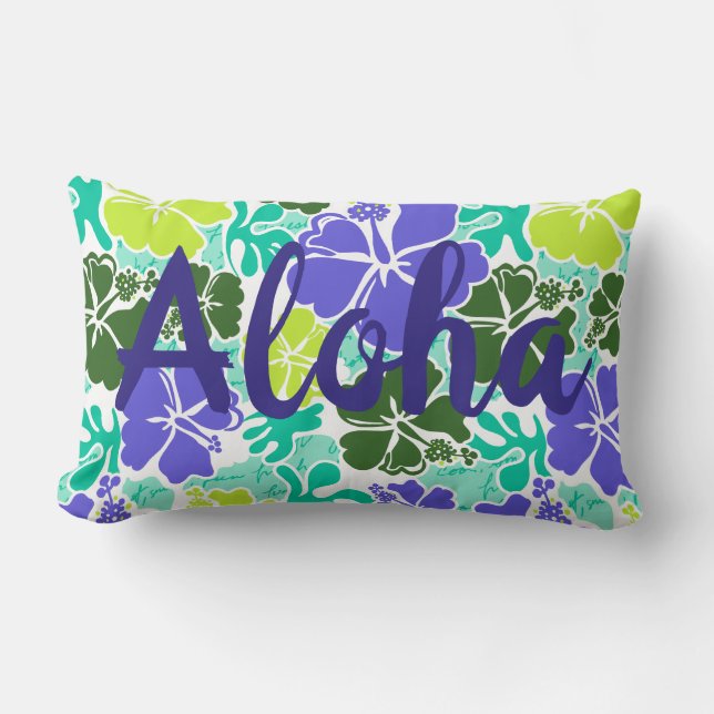 Akahai Hawaiian Hibiscus Tropical Floral Aloha Lumbar Cushion (Front)