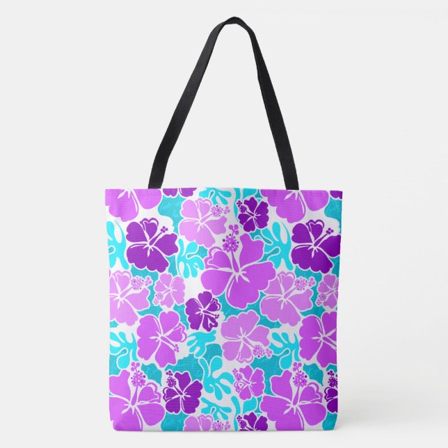 Akahai Hawaiian Hibiscus Tropical Floral Beach Bag (Front)