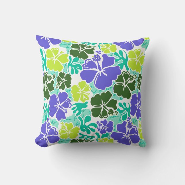 Akahai Hawaiian Hibiscus Tropical Floral Cushion (Front)