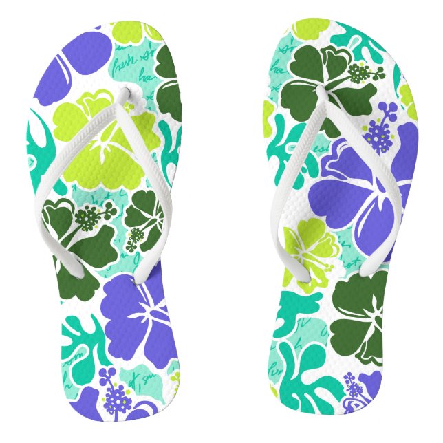 Akahai Hawaiian Hibiscus Tropical Floral Flip Flops (Footbed)