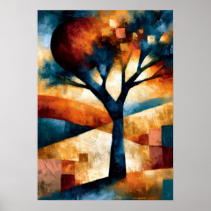 Akai Taiyō Tree Japanese Geometric Landscape Art Poster
