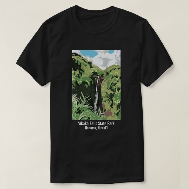 Akaka Falls Hawaii Waterfall Tropical Landscape  T-Shirt (Design Front)
