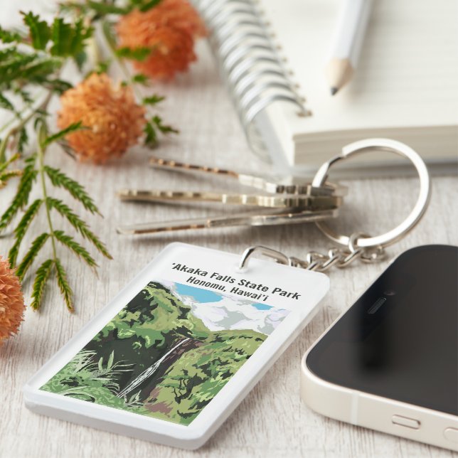 Akaka Falls Hawaii Waterfall Tropical Personalized Key Ring (Front Right)