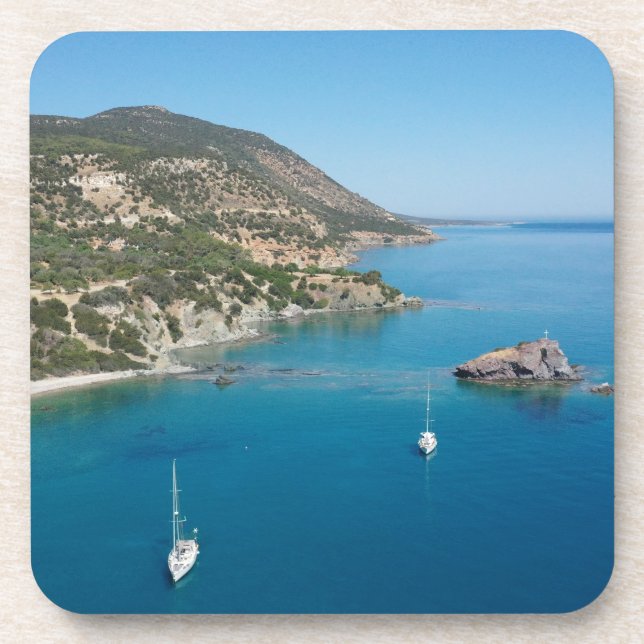 Akamas coastline with boats coaster (Front)