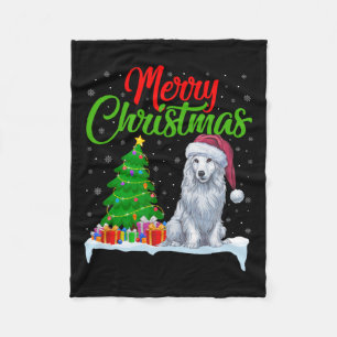 Akbash Dog Christmas Tree Lights Funny Xmas Akbash Fleece Blanket