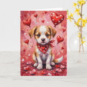 Akbash Valentine Dog Sitting with Hearts Red Card