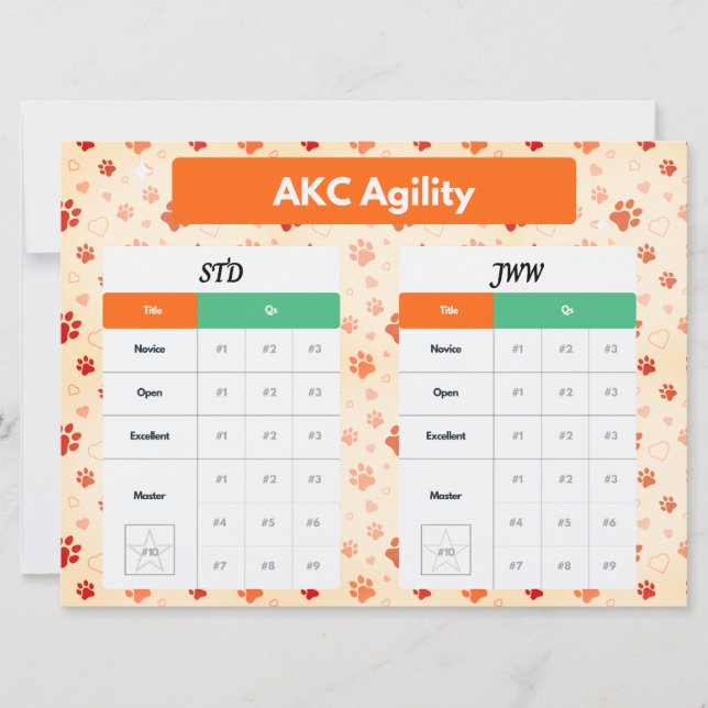 AKC Agility Master STD & JWW Titles Tracker (Front)