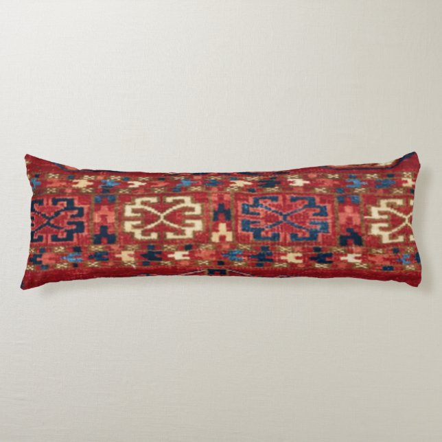 Akhal Oasis Red Band Blue Star Medallion  Body Cushion (Front)