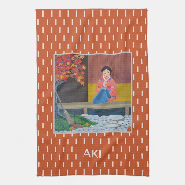 Aki Japanese Autumn season Art Tea Towel (Vertical)