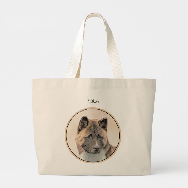 Akita American Japanese Inu Sable Painting Dog Art Large Tote Bag (Back)