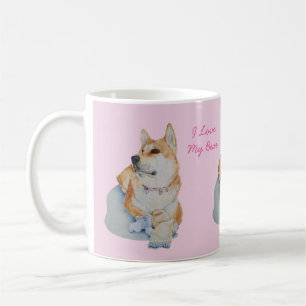 akita and teddy bear portrait original realist art coffee mug
