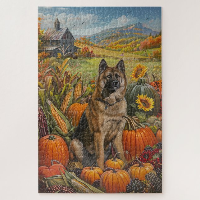 Akita Autumn Harvest Thanksgiving Dog  Jigsaw Puzzle (Vertical)