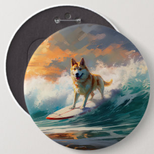 Akita Beach Surfing Painting 6 Cm Round Badge