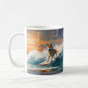 Akita Beach Surfing Painting Coffee Mug