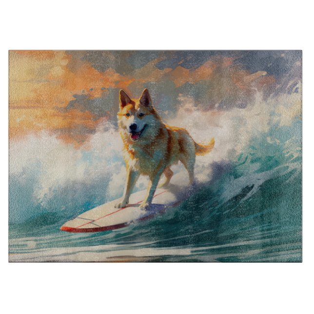 Akita Beach Surfing Painting Cutting Board (Front)