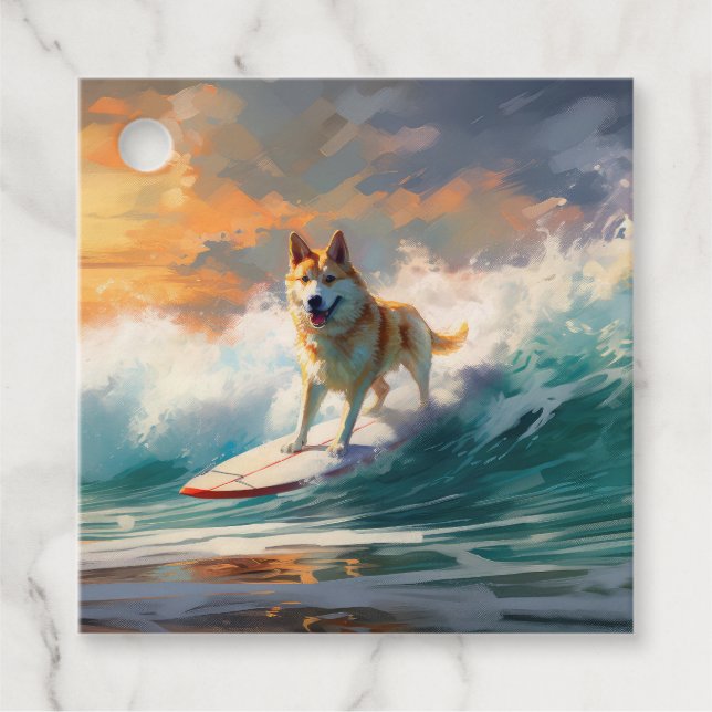 Akita Beach Surfing Painting Favour Tags (Front)