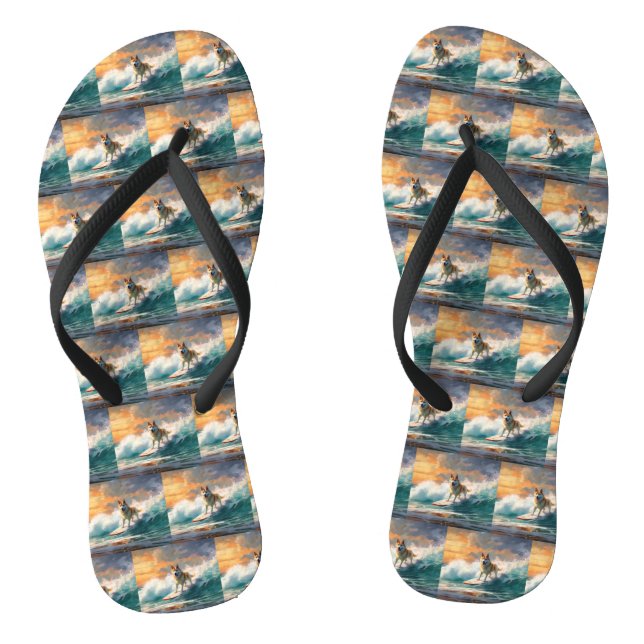 Akita Beach Surfing Painting Flip Flops (Footbed)
