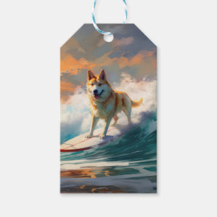 Akita Beach Surfing Painting Gift Tags