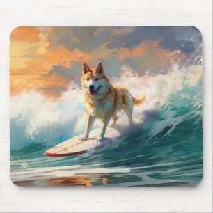 Akita Beach Surfing Painting Mouse Mat