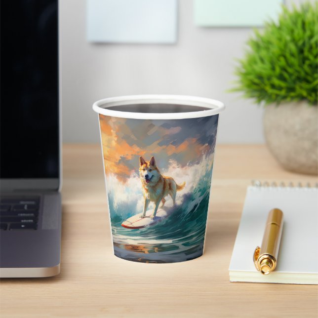 Akita Beach Surfing Painting Paper Cups (Insitu)