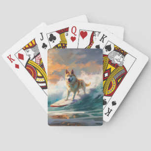 Akita Beach Surfing Painting Playing Cards