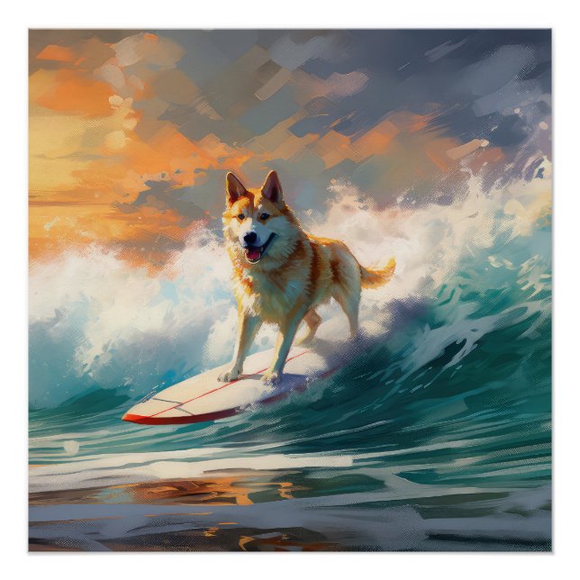 Akita Beach Surfing Painting Poster (Front)