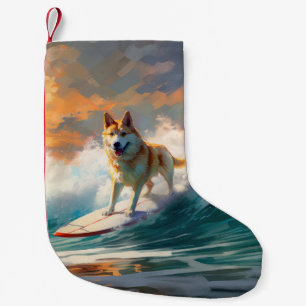 Akita Beach Surfing Painting Small Christmas Stocking