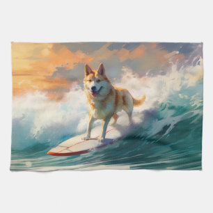 Akita Beach Surfing Painting Tea Towel