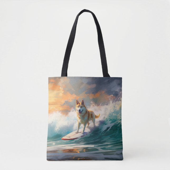 Akita Beach Surfing Painting Tote Bag (Front)
