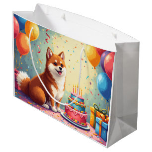 Akita Birthday Celebration Painting Large Gift Bag