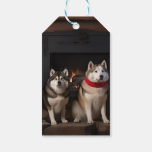 Akita by the Fireplace Christmas Gift Tags