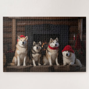 Akita by the Fireplace Christmas  Jigsaw Puzzle